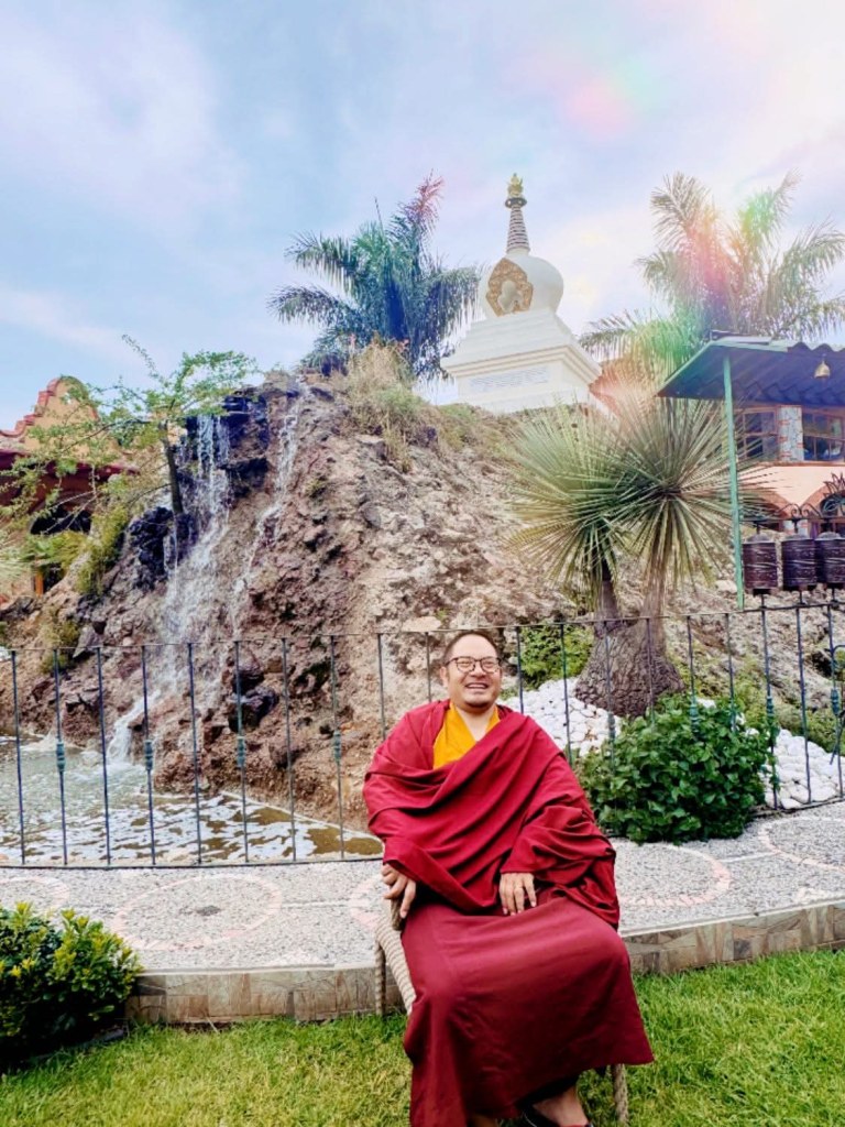 Rinpoche in Mexico under a rainbow