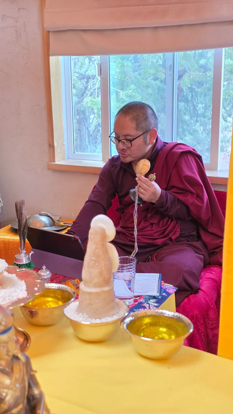 Adzom Gyalse Rinpoche conducting the Stupa contents Blessing