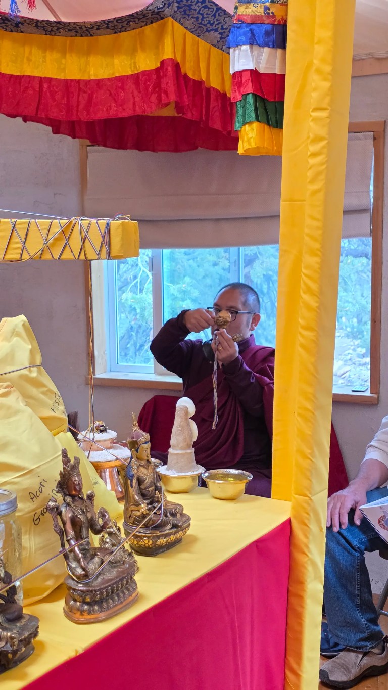 Adzom Gyalse Rinpoche conducting the Stupa contents Blessing