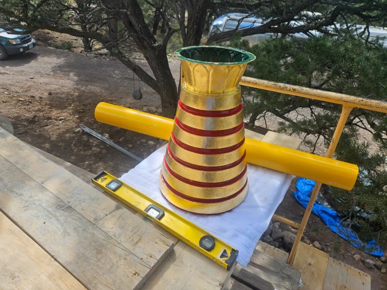 Stupa construction, preparing the sections, the crown, another angle