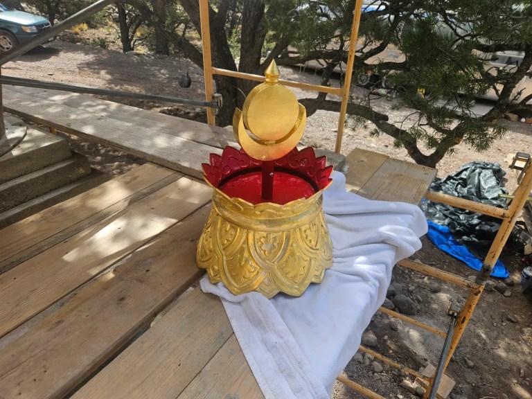 Stupa construction, preparing the sections, the crown